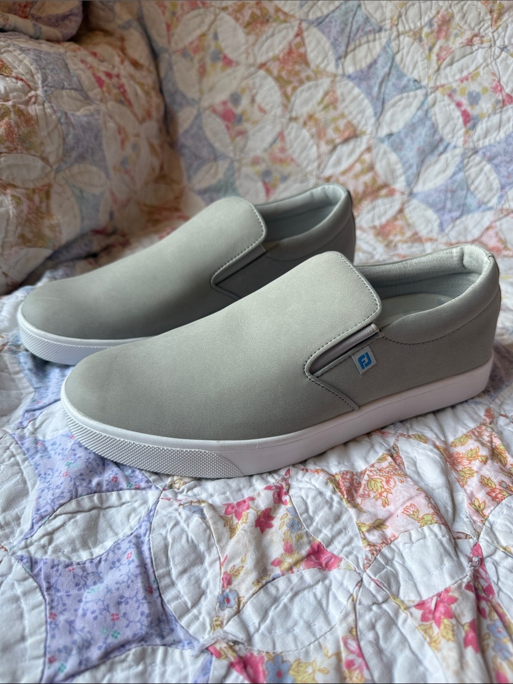 FootJoy Slip-On Golf Sneakers in Light Gray and White Spikeless Leather